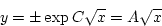 \begin{displaymath}
y = \pm \exp C \sqrt{x} = A \sqrt{x}\end{displaymath}